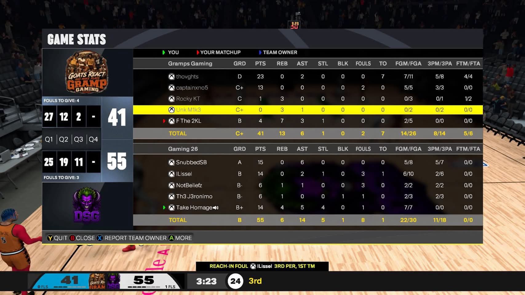 GRAMP Gaming 41–55 Dark Side Gaming box score screenshot