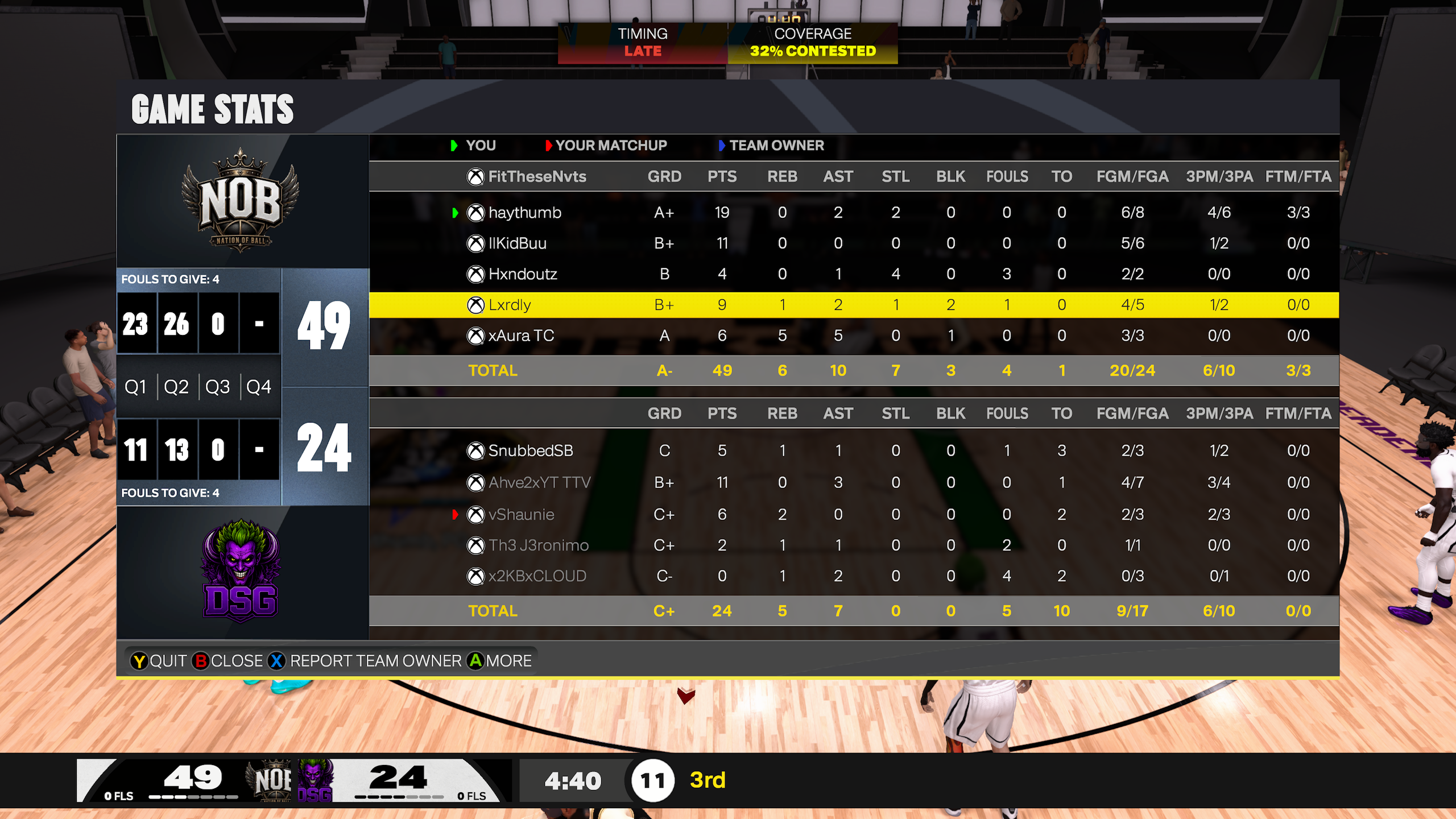 Dark Side Gaming 24–49 Nation of Ball box score screenshot